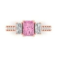 thumbnail image 1 of 1.88 ctw 3 Stone Anniversary Ring for Women | Emerald Cut Simulated Pink Diamond | Hyperallergenic Solid 18K Rose Gold, 1 of 5