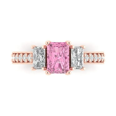 1.88 ct Emerald Cut Simulated Pink Diamond Three-Stone Engagement Ring for Women in 18K Rose Gold