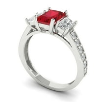 1.88 ct Emerald Cut Simulated Pink Tourmaline Three-Stone Engagement Ring for Women in 14K White Gold