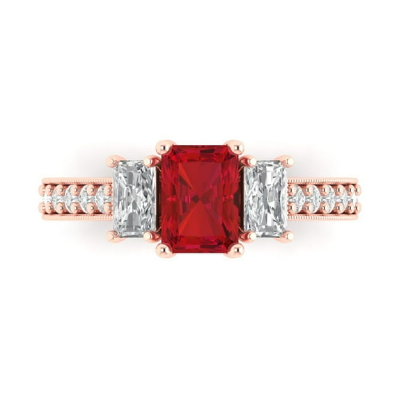 Clara Pucci 14K Rose Gold 1.88ct Ruby Three-Stone Ring for Women