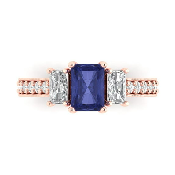 Clara Pucci 14K Rose Gold 1.88ct Tanzanite Three-Stone Ring for Women