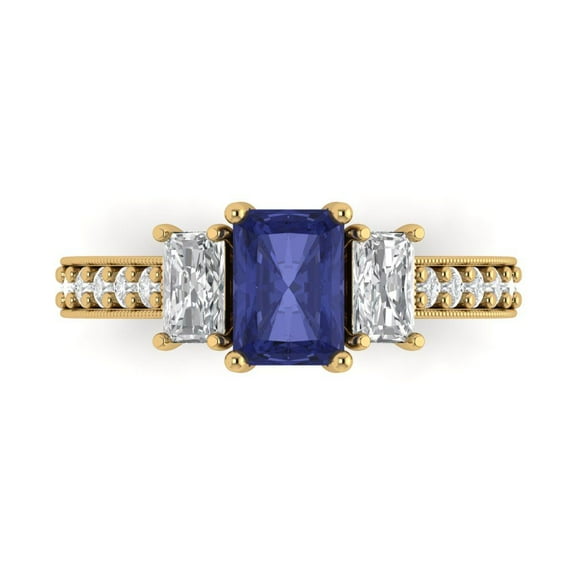Clara Pucci 14K Yellow Gold 1.88ct Tanzanite Three-Stone Ring for Women