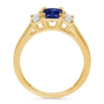 1.88 ct Emerald Cut Simulated Tanzanite Three-Stone Engagement Ring for Women in 18K Yellow Gold