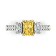 thumbnail image 1 of 1.88 ctw 3 Stone Anniversary Ring for Women | Emerald Cut Simulated Yellow Diamond | Hyperallergenic Solid 14K White Gold, 1 of 5