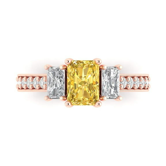 Clara Pucci 14K Rose Gold 1.88ct Yellow Three-Stone Ring for Women