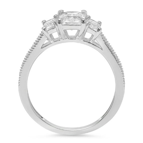 1.88 ct Emerald Cut White Sapphire Three-Stone Engagement Ring for Women in 14K White Gold