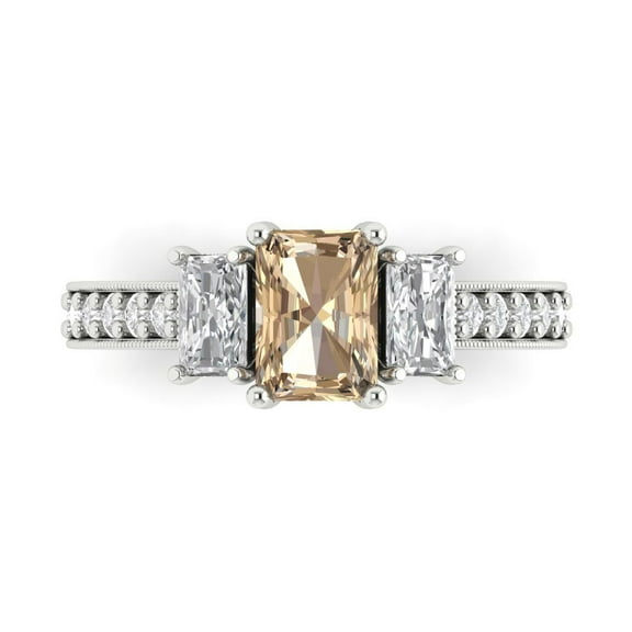 1.88 ctw 3 Stone Anniversary Ring for Women | Emerald Cut Yellow Moissanite | Hyperallergenic Solid 14K White Gold