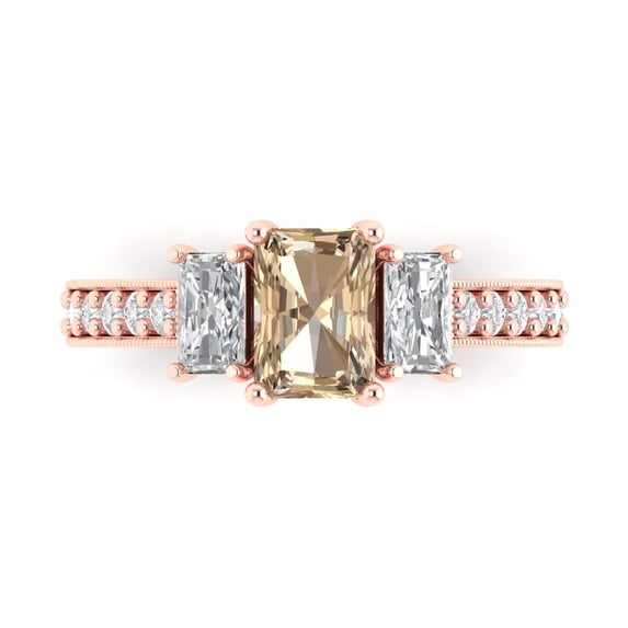 1.88 ctw 3 Stone Anniversary Ring for Women | Emerald Cut Yellow Moissanite | Hyperallergenic Solid 18K Rose Gold