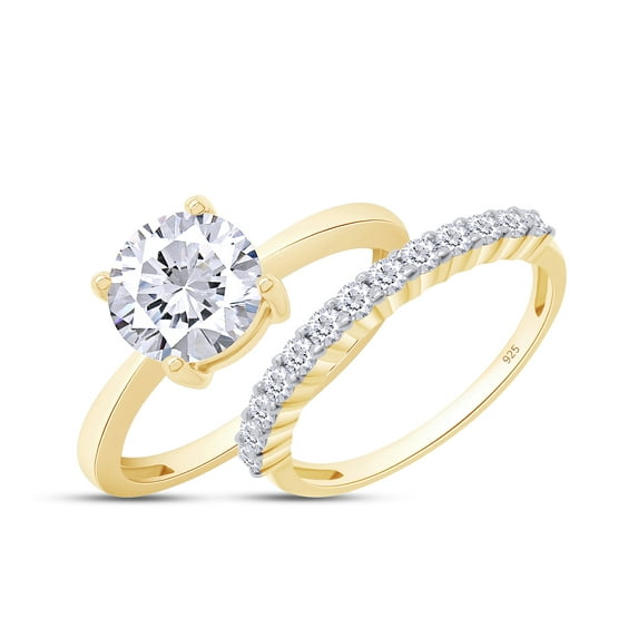 1.89 CT 7.5MM Round Cut Lab Created Moissanite Diamond Engagement Wedding Solitaire Ring with Band 14K Yellow Gold Over Sterling Silver (1.89 Cttw)- 5