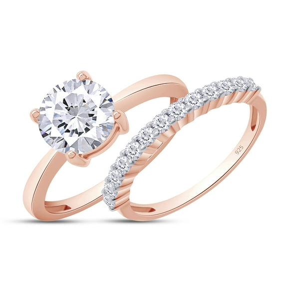 1.89 CT 7.5MM Round Cut Lab Created Moissanite Diamond Engagement Wedding Solitaire Ring with Band 14K Rose Gold Over Sterling Silver (1.89 Cttw)- 8