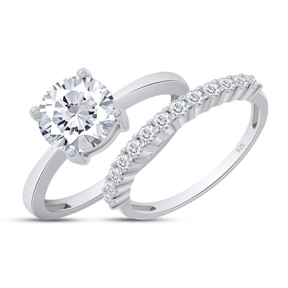 1.89 CT 7.5MM Round Cut Lab Created Moissanite Diamond Engagement Wedding Solitaire Ring with Band 14K White Gold Over Sterling Silver (1.89 Cttw)- 4