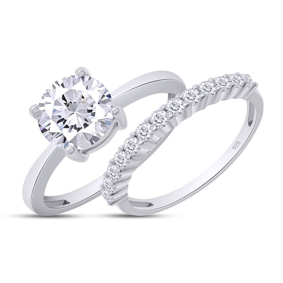1.89 CT 7.5MM Round Cut Lab Created Moissanite Diamond Engagement Wedding Solitaire Ring with Band 14K White Gold Over Sterling Silver (1.89 Cttw)- 5