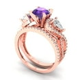 thumbnail image 1 of 1.89 ct Brilliant Round Cut Natural Amethyst 18K Rose Gold Solitaire with Accents Engagement Bridal Wedding Ring Band Set size 4.75, 1 of 7