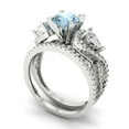 thumbnail image 1 of 1.89 ct Brilliant Round Cut Natural Aquamarine 14k White Gold Solitaire with Accents Engagement Bridal Wedding Ring Band Set size 5.75, 1 of 7