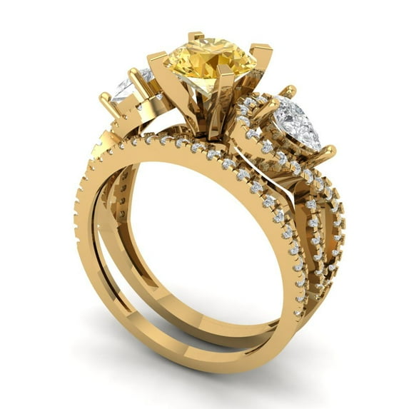 1.89 ct Brilliant Round Cut Natural Citrine 14k Yellow Gold Solitaire with Accents Engagement Bridal Wedding Ring Band Set size 6.25
