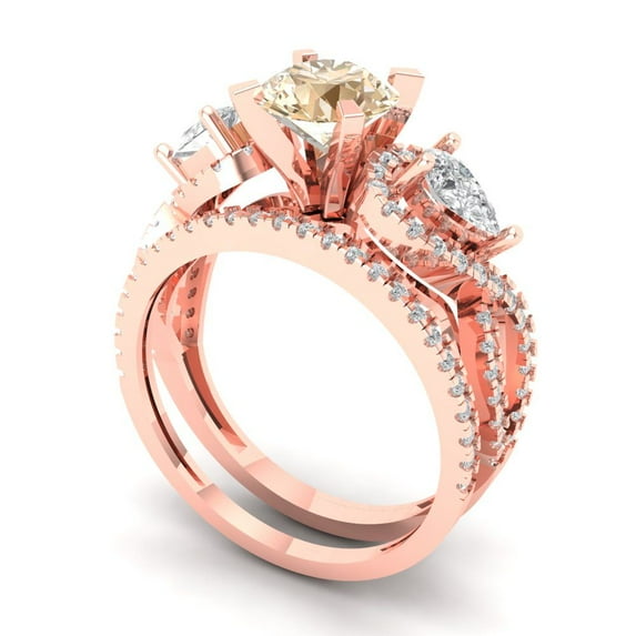 1.89 ct Brilliant Round Cut Natural Morganite 14k Rose Gold Solitaire with Accents Engagement Bridal Wedding Ring Band Set size 4.75