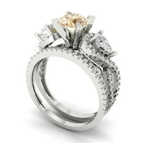 1.89 ct Brilliant Round Cut Natural Morganite 14k White Gold Solitaire with Accents Engagement Bridal Wedding Ring Band Set size 6.25