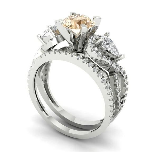 1.89 ct Brilliant Round Cut Natural Morganite 14k White Gold Solitaire with Accents Engagement Bridal Wedding Ring Band Set size 6.25