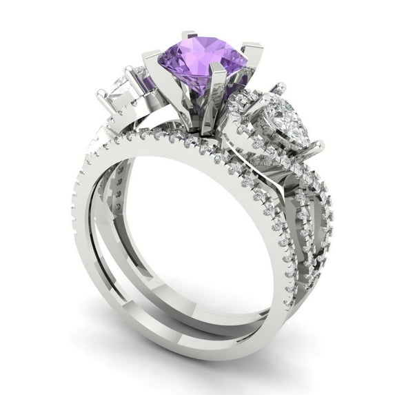 1.89 ct Brilliant Round Cut Alexandrite 14k White Gold Solitaire with Accents Engagement Bridal Wedding Ring Band Set size 7.25