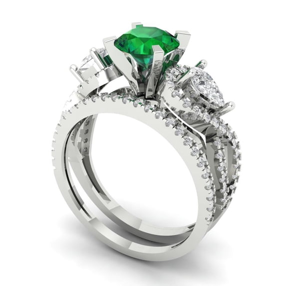 1.89 ct Brilliant Round Cut Emerald 14k White Gold Solitaire with Accents Engagement Bridal Wedding Ring Band Set size 3.5