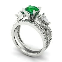 1.89 ct Brilliant Round Cut Emerald 14k White Gold Solitaire with Accents Engagement Bridal Wedding Ring Band Set size 6.25