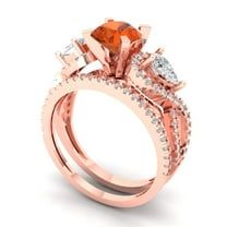 1.89 ct Brilliant Round Cut Red Zircon 18K Rose Gold Solitaire with Accents Engagement Bridal Wedding Ring Band Set size 3.5
