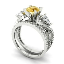 1.89 ct Brilliant Round Cut Yellow Zircon 14k White Gold Solitaire with Accents Engagement Bridal Wedding Ring Band Set size 6.25