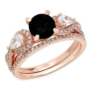 CLARA PUCCI 1.89 ct Round Cut Black Natural Onyx Gem Real 18k Rose Gold Customizable Laser Engraving Everlasting Unique Art Deco Statement Wedding Anniversary Engagement Bridal Ring Band Set Size 3.5