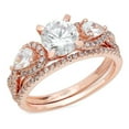 thumbnail image 1 of 1.89 ct Round Cut Genuine Cultured Diamond VS1-VS2 J-K 14K Rose Gold Engagement Wedding Bridal Set Designer Ring bW/ Set W/ Crystal side stones size 8.5, 1 of 6