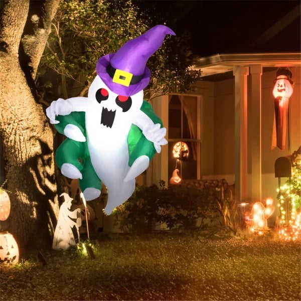 47.2IN Inflatable Halloween Window Sticker Ghost with LED Lights Suction Cups for Window Decor