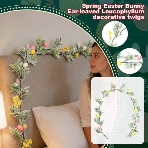 1.8Ft Spring Easter Bunny Ear Leaf & Wisteria Leaf & Vine With Faux Foliage For Doorway Fireplace Staircase Tabletop Window Wall Decor