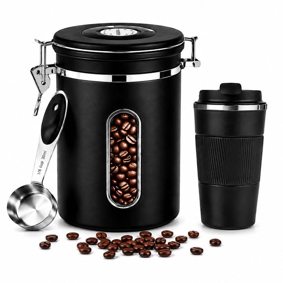 MoonTrek 60fl oz Airtight Coffee Canister with Scoop, Includes Insulated Mug