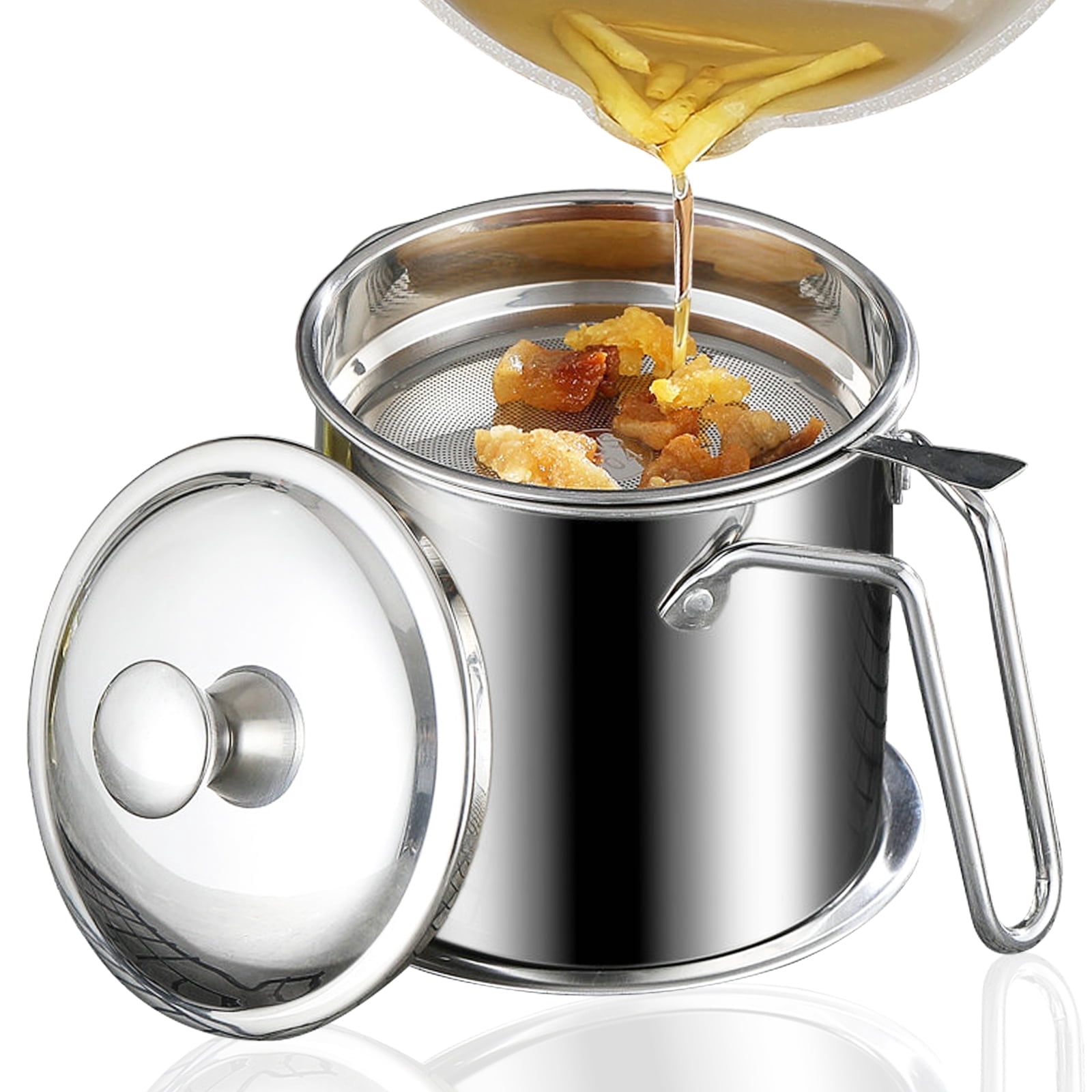 1.8L Bacon Grease Container with Strainer Oil Container Grease Can for Kitchen Storing Frying Cooking Grease