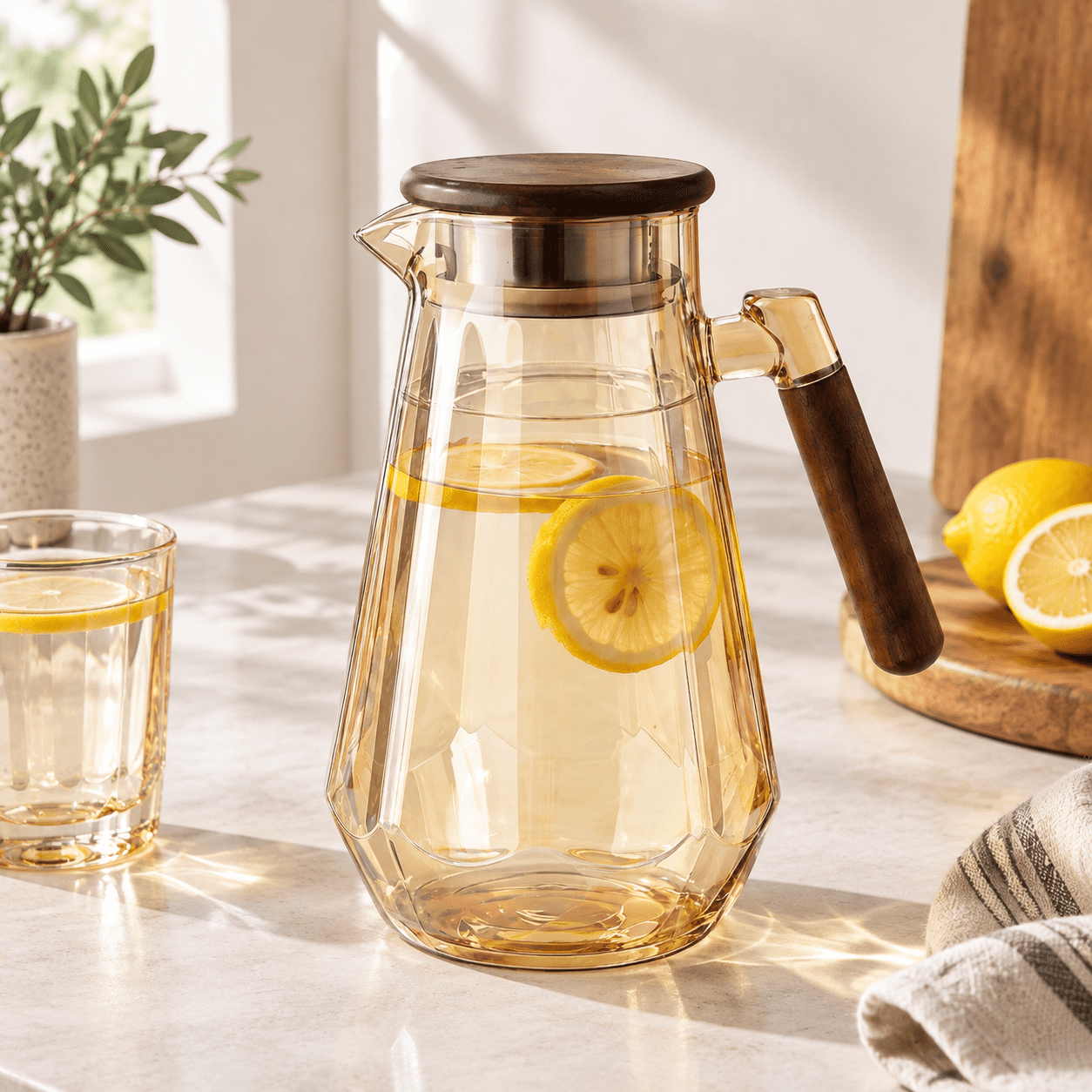 1.8L Borosilicate Glass Pitcher with Lid and Spout for Hot and Cold ...