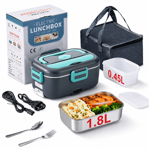 DCUTIE Electric Lunch Box 1.8L 80W Meal Food Warmer for Car & Home, Safe Heated Lunchbox