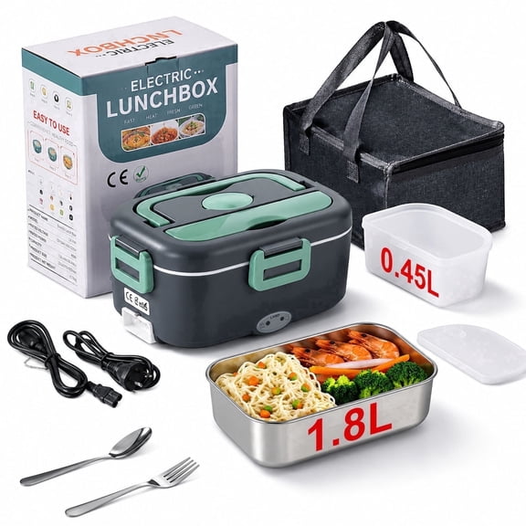 DCUTIE Electric Lunch Box 1.8L 80W Heated Lunch Box for Adults, Stainless Steel Food Heater Car & Home