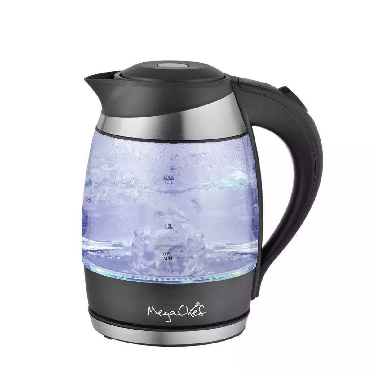 1.8L Electric Tea Kettle - Black: Glass Water Boiler, Hot Pot, Blue Light, 360 Base, Dripless Spout