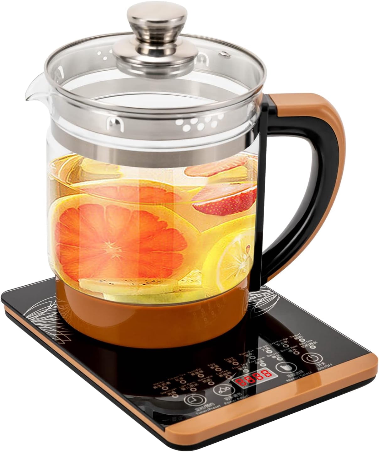 Electric Kettle With Glas,1.8L 110V 1100W Electric Kettle Stainless Steel Borosilicate Glass Blue Light