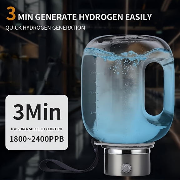 1.8L Large Capacity Hydrogen Water Bottle Generator, 1800-2400PPB High Concentration, Tritan Material, USB Powered with Strap, Portable Alkaline Water Ionizer for Travel & Gym