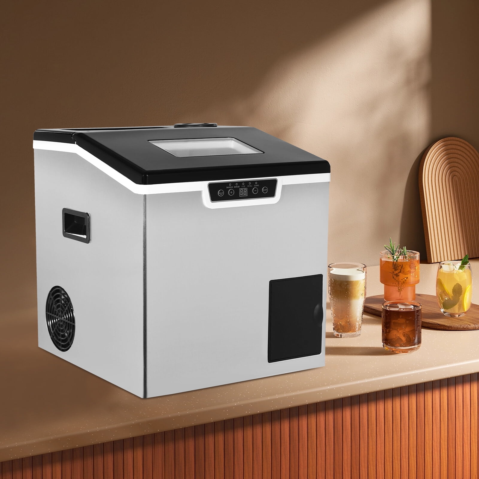 1.8L Self Dispensing Nugget Ice Maker, Countertop, Makes 3.7LB per Hour Used In Milk Tea Shops, Coffee Shops, Offices, Bars