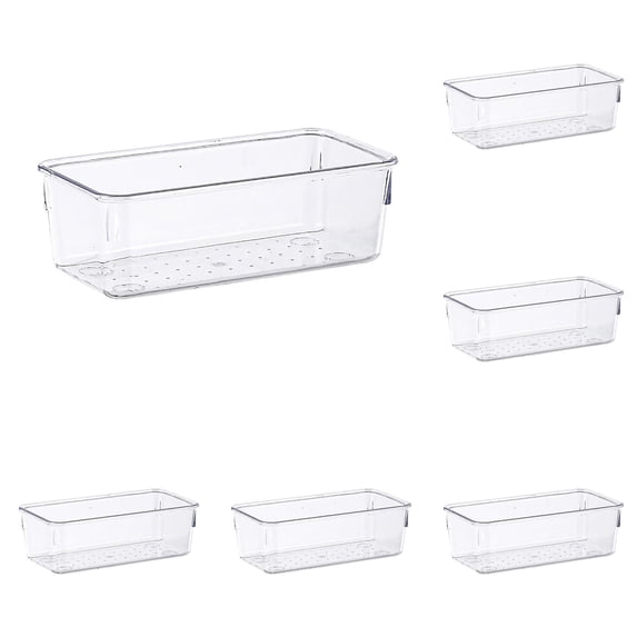 1-8PC Drawer Organizers Clear Storage Bins 2 Sizes with Non Pads Versatile Desk Tray for Kitchen Bathroom Office Dresser Drawer Organizer for Jewelry Makeup Junk Gadgets
