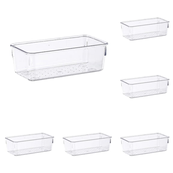 1-8PC Drawer Organizers Clear Storage Bins 2 Sizes with Non Pads Versatile Desk Tray for Kitchen Bathroom Office Dresser Drawer Organizer for Jewelry Makeup Junk Gadgets