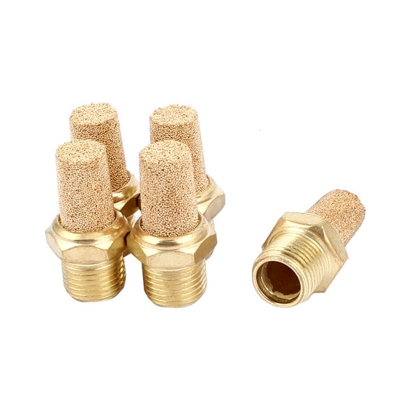 1/8PT Male Thread Noise Reducing Pneumatic Muffler Filter Exhaust Brass 5 Pcs
