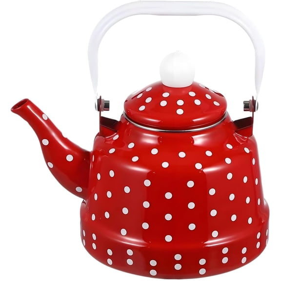 1.8Quart Vintage Enamel Tea Kettle Stovetop for Kitchen,Small Tea Pot for Stove Water Kettle with Red White Spots,Hot Water Teapot Coffee Pot for Gas,Induction,Electric,Valentines Gift(No Whistling)