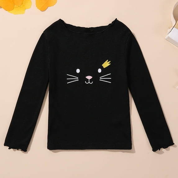 1-8T Kids Baby Girls' Long Sleeve Basic Half Turtleneck T-Shirt Cat Printed Tops
