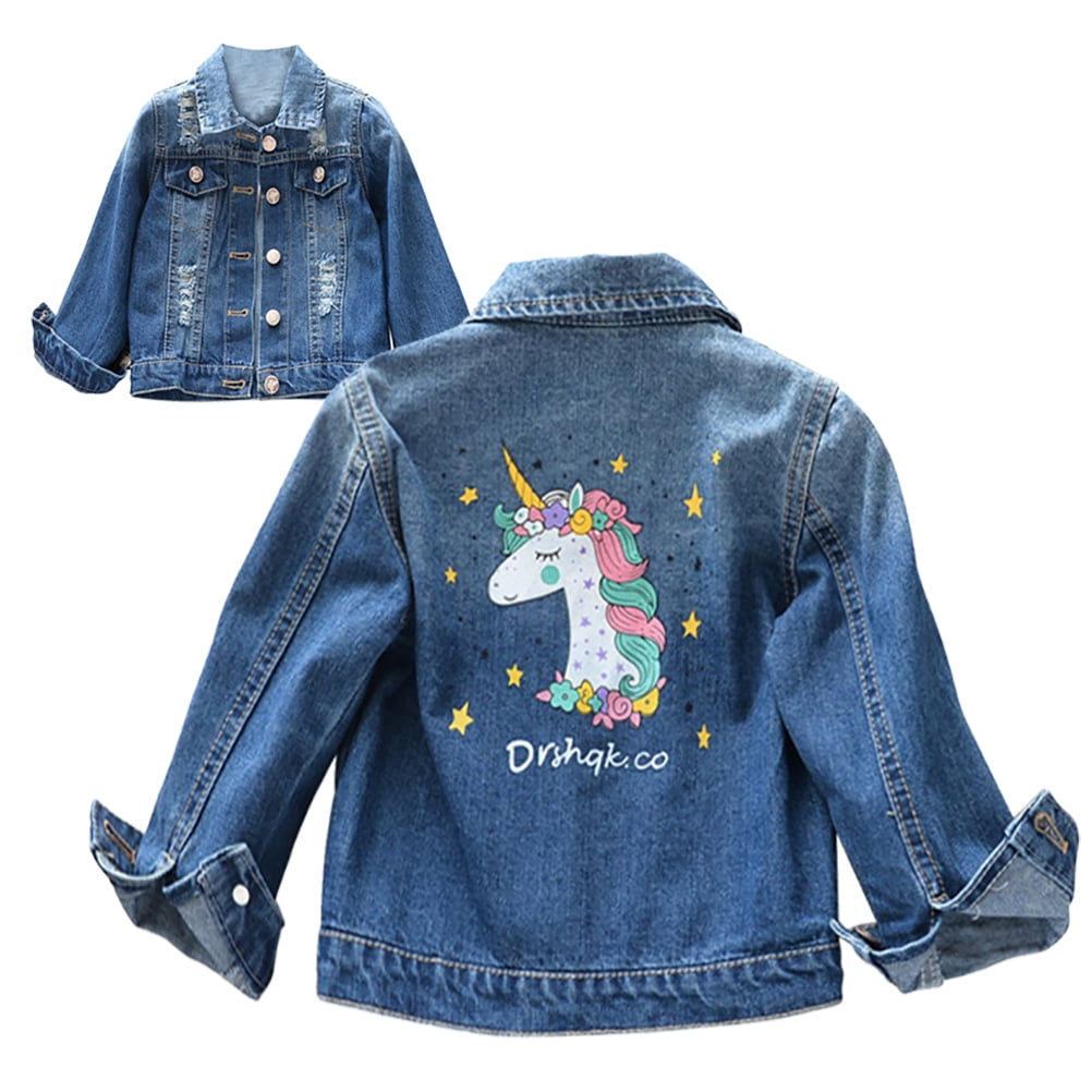 18T Kids Toddlers Baby Girls' Denim Jacket Unicorn Printed Coat