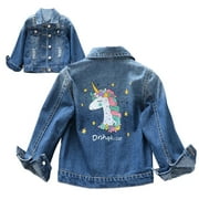 WIBACKER 1-8T Kids Toddlers Baby Girls' Denim Jacket Unicorn Printed Coat Children Outerwear