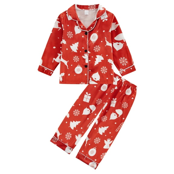 1-8Y Toddler Boys Girls Satin Silk Long Sleeve Christmas Pajamas Set Kids Button Down 2PCS Pjs Sleepwear