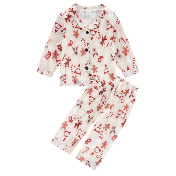 1-8Y Toddler Boys Girls Satin Silk Long Sleeve Christmas Pajamas Set Kids Button Down 2PCS Pjs Sleepwear