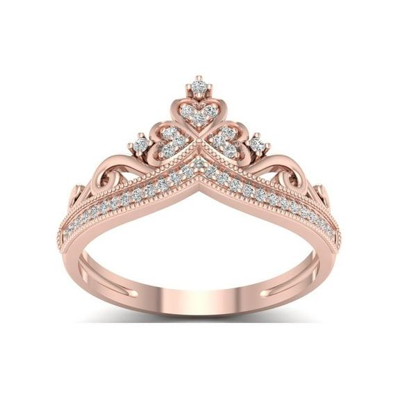 1/8ct TDW Diamond 10K Rose Gold Crown Fashion Ring
